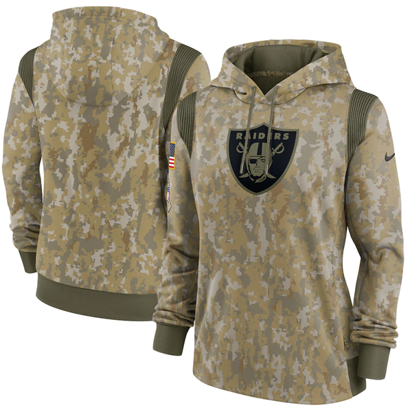 Women's  Las Vegas Raiders 2021 Camo Salute To Service Therma Performance Pullover Hoodie(Run Small)